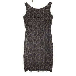 Suzi Chin for Maggy Boutique Gold Sleeve Dress Size 6 Grey Lined